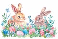 Happy easter caption space Eggs Goodies Basket. White sunshine Bunny Happy Easter. Easter eggs background wallpaper Royalty Free Stock Photo