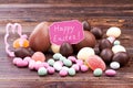 Happy Easter card and candies. Royalty Free Stock Photo