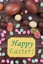 Happy Easter card with candies. Royalty Free Stock Photo