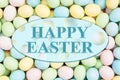Happy Easter card with candy eggs Royalty Free Stock Photo