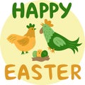 happy easter card, chicken, cock and easter eggs Royalty Free Stock Photo