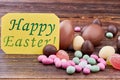 Happy Easter card, colorful sweets. Royalty Free Stock Photo