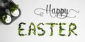Happy Easter card. Cute Easter eggs with a painted face in a spring wreath with copy space for text. Isolated on white background Royalty Free Stock Photo