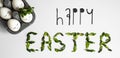 Happy Easter card. Cute Easter eggs with a painted face in a spring wreath with copy space for text. Isolated on white background Royalty Free Stock Photo