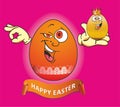 Happy Easter card with cute Egg cartoon character.