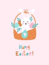 Happy easter card with cute rabbit. Vector illustrations