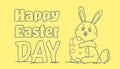 Happy Easter Card Design With Hand Drawn Cute Holiday Bunny Holding Egg