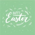 Happy Easter card design - modern calligraphy, hand drawn lettering. Mint blue background Royalty Free Stock Photo