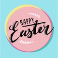 Happy Easter card design - modern calligraphy, hand drawn lettering. Mint blue background Royalty Free Stock Photo
