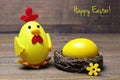 Happy Easter card: Easter chick and egg in the nest Royalty Free Stock Photo