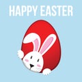 Happy easter card with egg and hiding rabbit. happy easter card with rabbit ears. easter rabbit for easter holidays design. Royalty Free Stock Photo