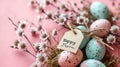 Happy Easter card and eggs. Selective focus. Generative AI, Royalty Free Stock Photo