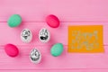Happy Easter card and funny eggs. Royalty Free Stock Photo