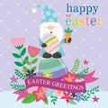 Happy easter card design with cute gnome, eggs and flowers Royalty Free Stock Photo