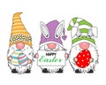 Happy easter card. Gnomes with easter eggs.
