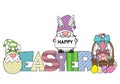 Happy easter card. Gnomes with the word easter. Royalty Free Stock Photo