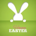 Happy easter card with hiding bunny and font on green paper background