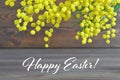 Happy Easter card with mimosa flowers Royalty Free Stock Photo
