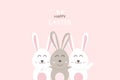 Happy Easter card, minimal decoration pastel, rabbit and friend cute cartoon character greeting poster invitation vector