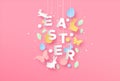 Happy Easter card of paper craft spring decoration Royalty Free Stock Photo