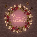 Happy Easter- card. vector illustration eps10. Floral frame made from daisies, poppy, monstera, hibiscus flowers, butterfly. Purpl Royalty Free Stock Photo