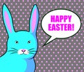 Happy easter cards illustration with colorful bright blue rabbit