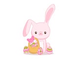 Happy Easter cartoon cute bunny and eggs.