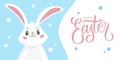 Happy Easter celebrate banner with Easter Bunny and hand drawn lettering. Perfect for easter holiday greetings and invitations.