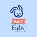 Happy Easter celebrate illustration. Easter bunny cute character with text greeting card.