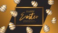 Happy Easter celebrate invitation poster with 3D realistic luxury golden egg