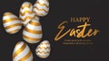 Happy Easter celebrate invitation poster with 3D realistic luxury golden egg