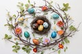 Happy easter celebratory note Eggs Easter egg dye Basket. White sunny Bunny style. Fast background wallpaper Royalty Free Stock Photo