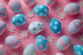 Happy easter character Eggs Easter festivity Basket. White Red Anemone Bunny Ribbon. Easter decorations background wallpaper Royalty Free Stock Photo