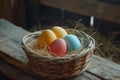 Happy easter cheerful Eggs Fellowship Basket. White sage Bunny bunny burrow. commemoration background wallpaper