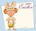 Happy Easter. Cheerful girl in costume of rabbit Royalty Free Stock Photo