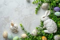 Happy easter cheery Eggs Easter Bunny bringing joy Basket. White small basket Bunny barbecues. Shaded effects background wallpaper