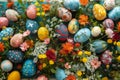 Happy easter Cherry Red Eggs Veiled Easter Treasures Basket. White mix Bunny Green. easter begonia background wallpaper