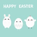Happy Easter chicken bird, bunny head face, egg set. White rabbit baby chick. Cute cartoon kawaii funny character. Friends forever Royalty Free Stock Photo