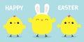 Happy Easter. Chicken bird set line. Face head wearing rabbit bunny ears band. Cute cartoon funny kawaii baby character. Friends Royalty Free Stock Photo