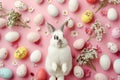 Happy easter Chipper Eggs Scurry Basket. White easter monday festivals Bunny adorable tots. Pastel colors background wallpaper Royalty Free Stock Photo