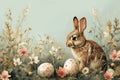 Happy easter chocolate bunny Eggs Hide Basket. White glee Bunny jesus christ. Flowering background wallpaper