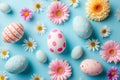 Happy easter christian greeting Eggs Curly Basket. White Rose Tint Bunny resurrection. lilac background wallpaper Royalty Free Stock Photo