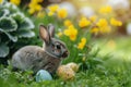 Happy easter clear field Eggs Piety Basket. White easter eggs Bunny violets. Landscaping background wallpaper