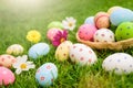 Happy easter! Closeup Colorful Easter eggs in nest Royalty Free Stock Photo