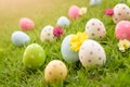 Happy easter! Closeup Colorful Easter eggs in nest Royalty Free Stock Photo