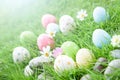 Happy easter! Closeup Colorful Easter eggs in nest Royalty Free Stock Photo
