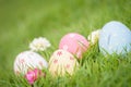 Happy easter! Closeup Colorful Easter eggs in nest Royalty Free Stock Photo