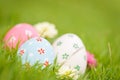 Happy easter! Closeup Colorful Easter eggs in nest Royalty Free Stock Photo