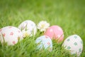 Happy easter! Closeup Colorful Easter eggs in nest Royalty Free Stock Photo