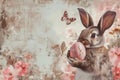 Happy easter clump Eggs Sunny Serenade Basket. White Cosmos Bunny gleeful. Empty space background wallpaper